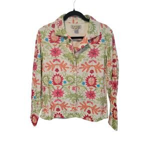 A La Carte S Floral Boho Embroidery Button Front Collar Jean Jacket Style Hippie